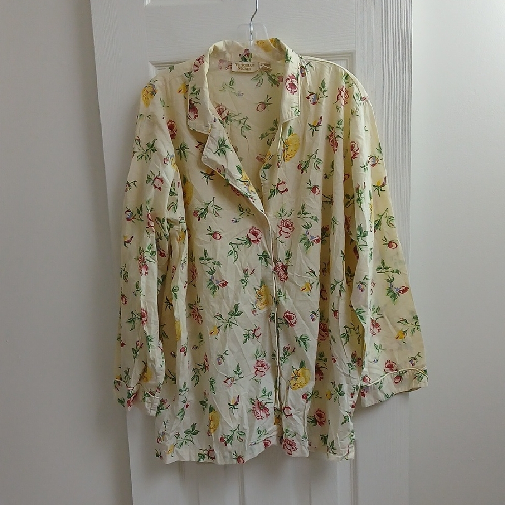 Vintage Gold Label Victoria's Secret Floral  Cotton Button Front  Sleep Top XL